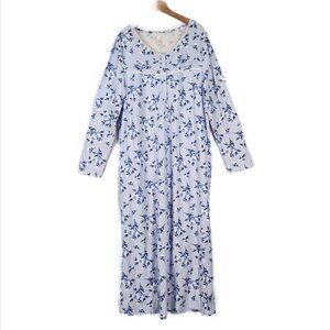 Adonna Soft Knit Long Floral Nightgown Women's M Blue Long Sleeve Cottage Dainty